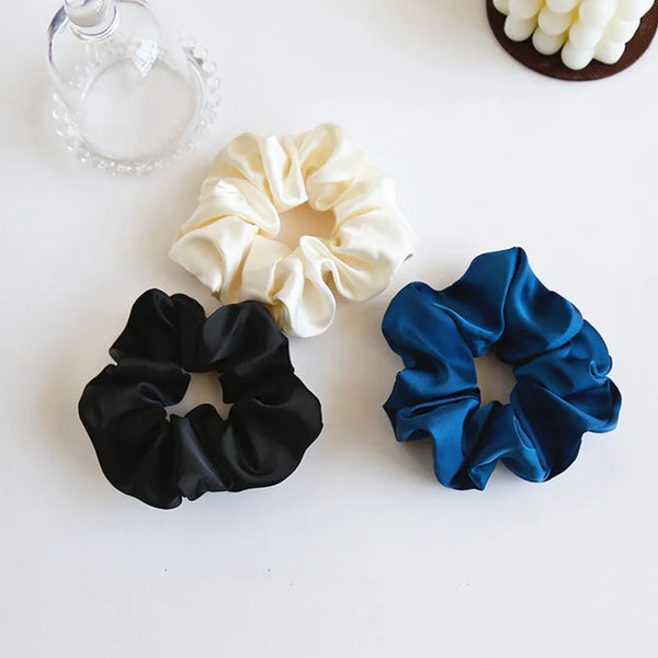 100% Pure Silk Hair Scrunchie Width 3.5cm Hair Ties Band Girls Ponytail Holder Luxurious Colors Sold by one pack of 3pcs