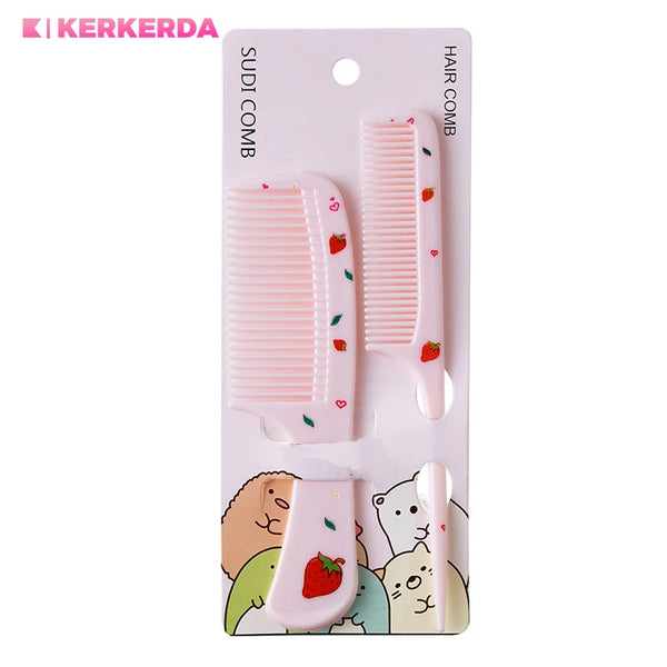 2pcs/set Cute Kids Hairdressing Comb Anti-static Pointed Tail Comb For Girls Children Strawberry Fruit Pattern  Kids Hair Comb