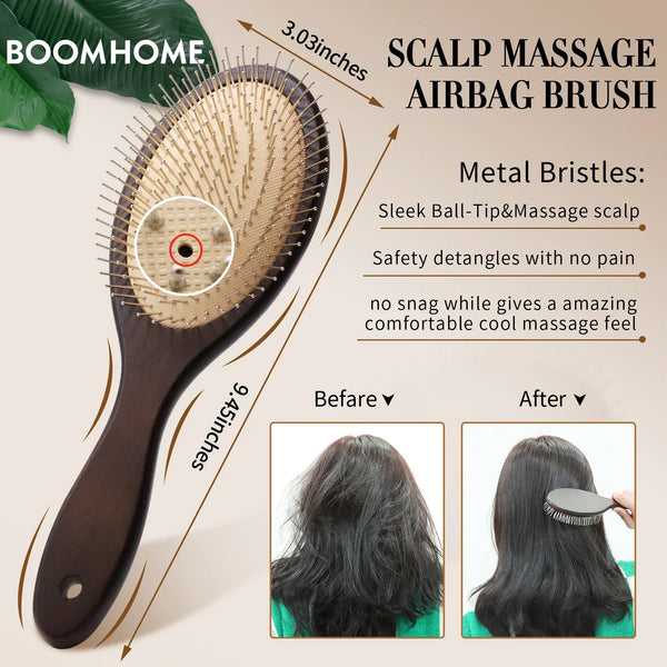 Denman Head Massage Brush Steel Hair Brush Wood HairBrush With Steel Needle Scalp Airbag Hair brush For Hair Combing