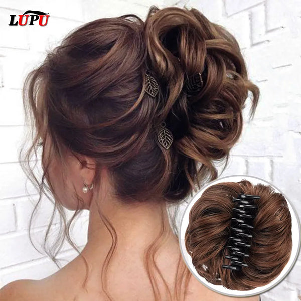 LUPU Synthetic Hair Bun Claw Clip in Chignon Hair Piece Curly Messy Bun Ponytail Hair Extensions Scrunchie Hairpieces for Women