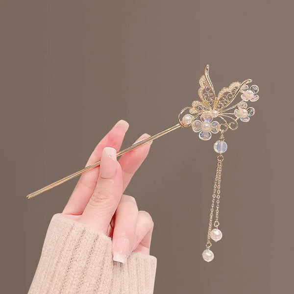 VANIKA Vintage Chinese Style Hair Stick Tassels Pearls Hairpins Elegant Butterfly Flower Hair Pins Clip Summer Accessories Gifts