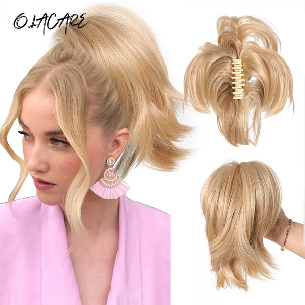 OLACARE Synthetic Straight Chignon Messy Fluffy Hair Bun Claw Clip-in Hair Extensions For Women Fake Hair Scrunchy