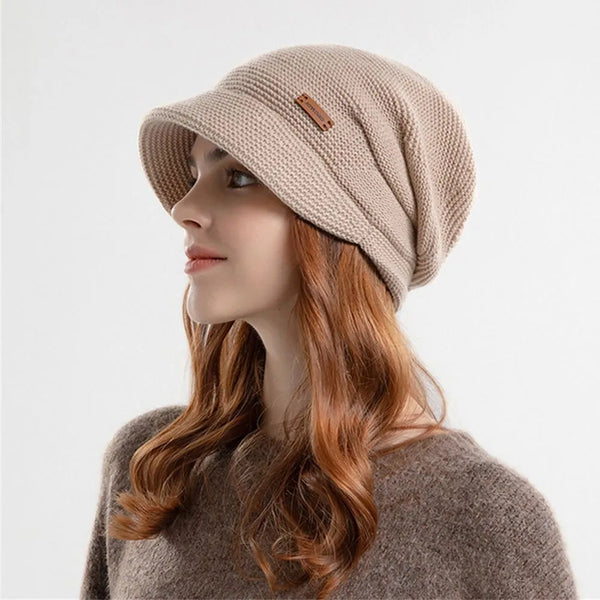 Autumn Winter Soft Plush Knitted Hat Women Girl Warm Thickened Fleece Lined Beanies Short Brim Casual Outdoor Windproof Bonnet